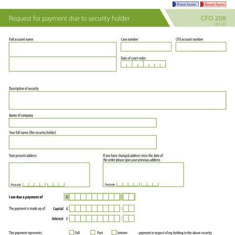 Document preview: Court funds: ask for payment due to security holder — Ministry of Justice, United Kingdom