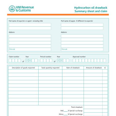Document preview: Claim duty drawback on hydrocarbon oil — HM Revenue & Customs, United Kingdom