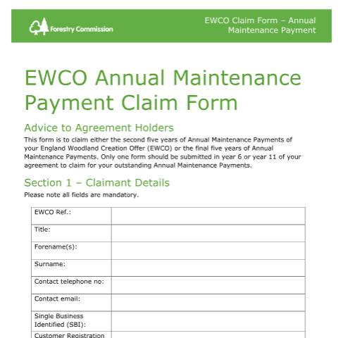 Document preview: Claim your England Woodland Creation Offer payments — Forestry Commission, United Kingdom