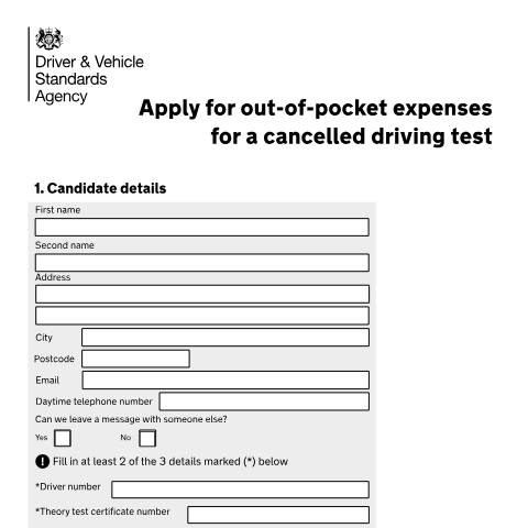 Document preview: Claim expenses for a cancelled theory test or driving test — Driver and Vehicle Standards Agency, United Kingdom