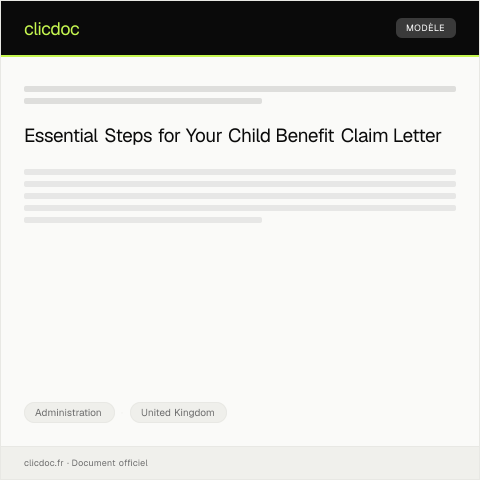 Document preview: Claim for Child Benefit Payment — Administration, United Kingdom