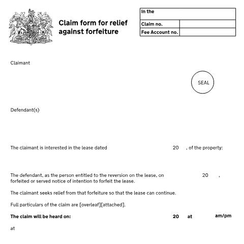 Document preview: Form N5A: Claim for relief against forfeiture — HM Courts & Tribunals Service, United Kingdom