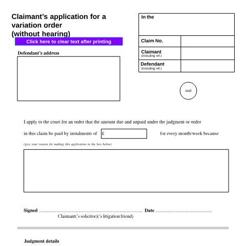 Document preview: Claimant's application for a variation order: Form N294 — HM Courts & Tribunals Service, United Kingdom
