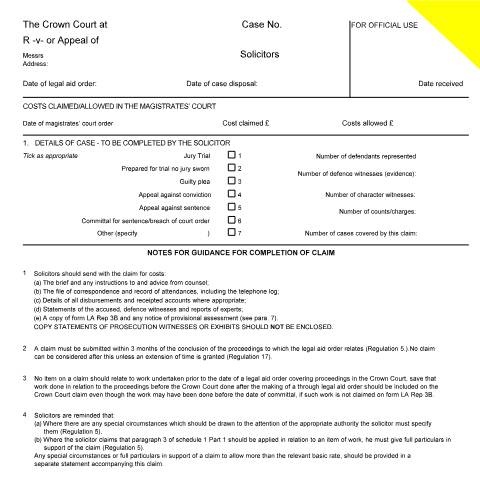 Document preview: Criminal court costs: claim back costs as a litigator (form 5144) — Legal Aid Agency, United Kingdom