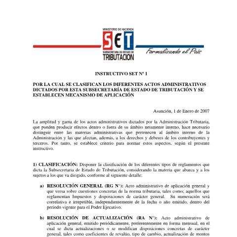 Vista previa del documento Instructivo SET Nº 1 07 — Instructivos, Paraguay