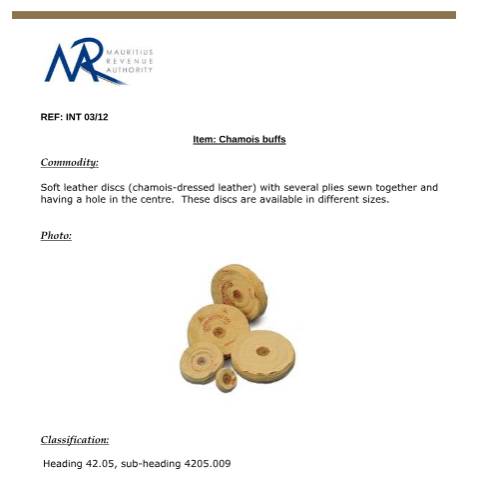 Document preview: Classification of Chamois buffs — Document, Mauritius (CERFA n°ChamoisBuff)