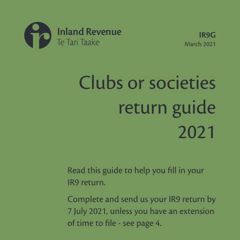 Document preview: Clubs or societies return guide — Income tax, New Zealand (CERFA n°IR9G)
