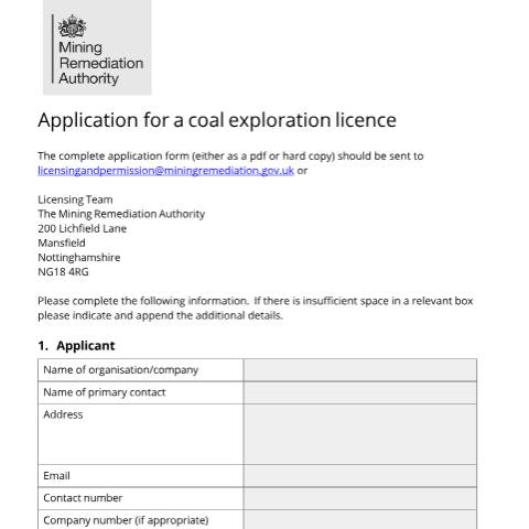 Document preview: Coal exploration licences — Coal Authority, Mining Remediation Authority, United Kingdom