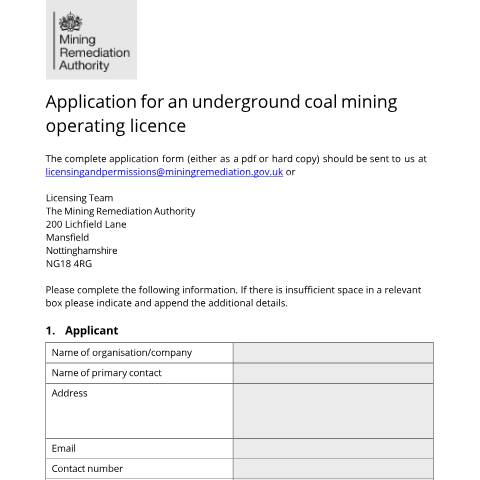 Document preview: Surface and underground coal mining licences — Coal Authority, Mining Remediation Authority, United Kingdom