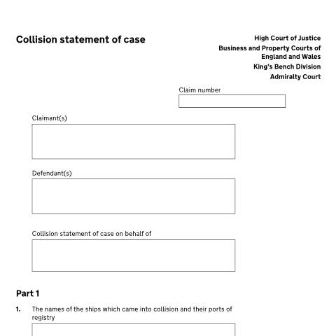 Document preview: Collision statement of case: Form ADM3 — HM Courts & Tribunals Service, United Kingdom