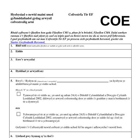 Document preview: Commonhold land: charge notification (COE) — HM Land Registry, United Kingdom