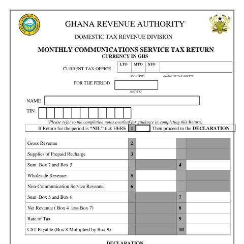 Document preview: Communication Service Tax Return Form — tax, Ghana (CERFA n°DT-0131)