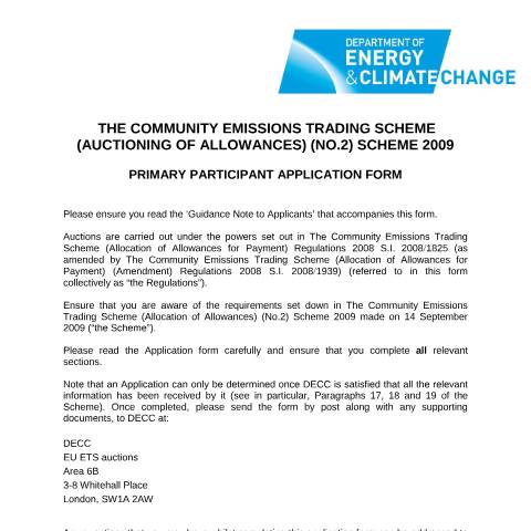 Document preview: Community Emissions Trading Scheme: primary participant application — Department of Energy & Climate Change, United Kingdom