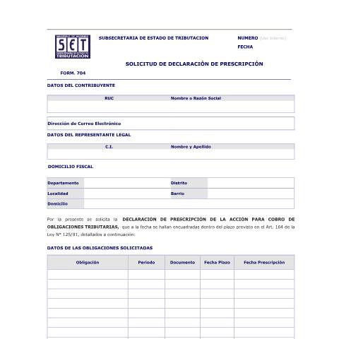 Vista previa del documento Formulario Nº 704 — Otros Formularios, Paraguay (CERFA n°F704)