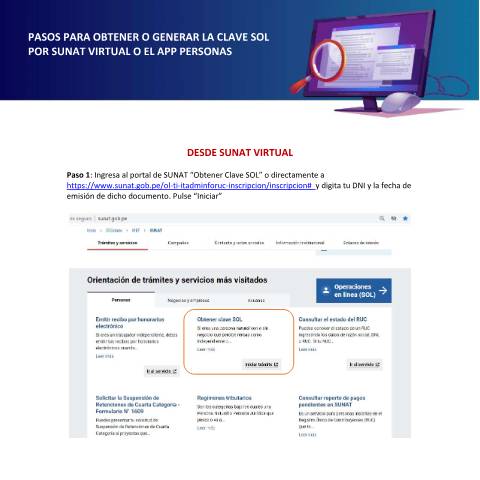 Vista previa del documento Como obtener la clave sol desde Sunat virtual o app personas — CLAVE SOL, Perú