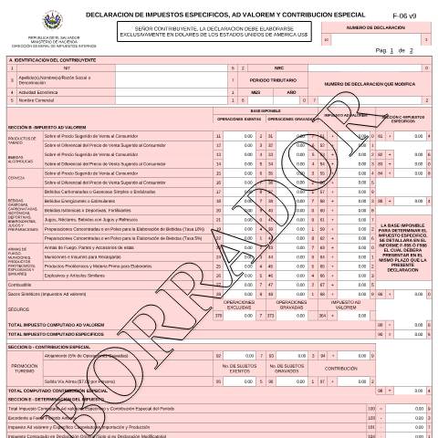 Vista previa del documento F06v9 borrador — Formulario tributario, El Salvador (CERFA n°F-06-V9)