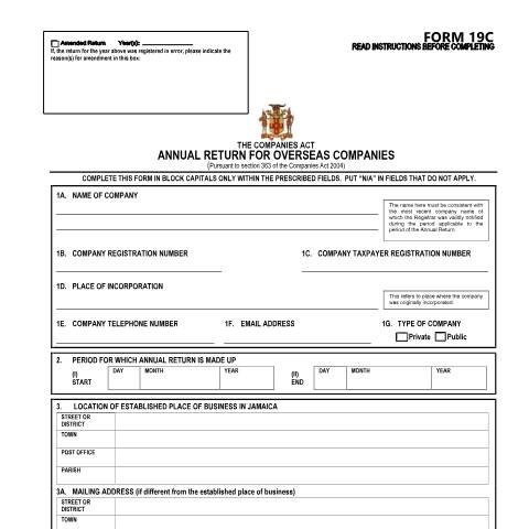 Document preview: Form 19C — Form, Jamaica (CERFA n°COMPANIES FORM 19C (CPC Version 3))