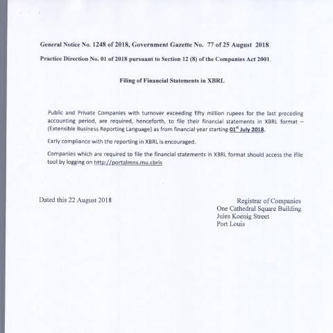 Document preview: Companies – GN 1248 of 2018 — Document, Mauritius (CERFA n°Companies-GN-1248-of-2018)