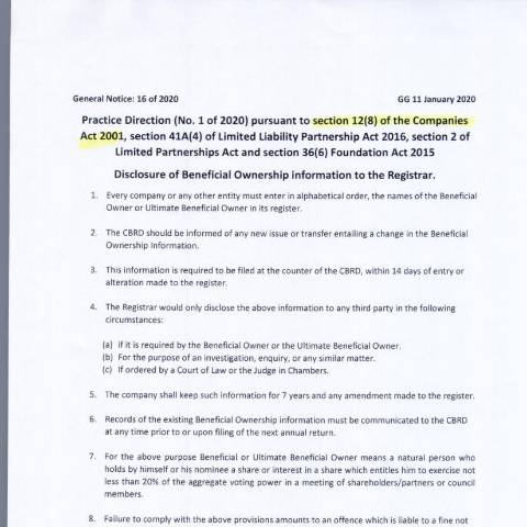 Document preview: Companies – GN 16 of 2020 — Document, Mauritius (CERFA n°Companies-GN-16-of-2020)