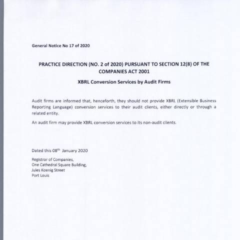Document preview: Companies – GN 17 of 2020 — Document, Mauritius (CERFA n°Companies-GN-17-of-2020)