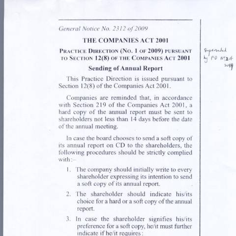 Document preview: Companies – GN 2312 of 2009 — Document, Mauritius (CERFA n°Companies-GN-2312-of-2009)