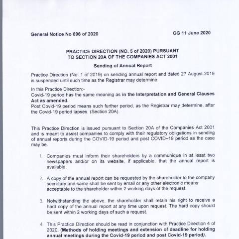 Document preview: Companies – GN 696 of 2020 — Document, Mauritius (CERFA n°Companies-GN-696-of-2020)