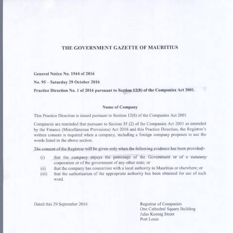 Document preview: Companies – GN 1544 of 2016 — Document, Mauritius (CERFA n°Companies-GN-1544-of-2016)
