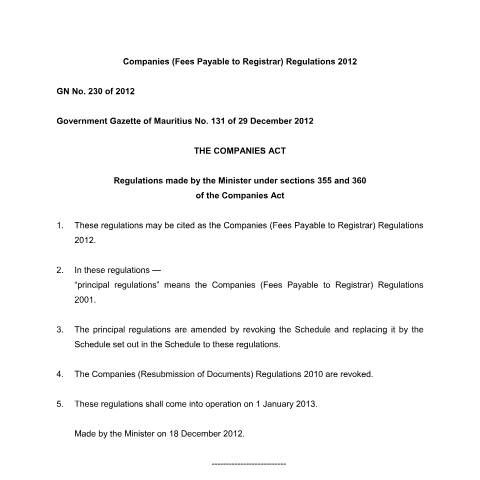 Document preview: GN. 230 of 2012 — Document, Mauritius (CERFA n°GN.-230-of-2012)