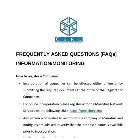Document preview: FAQs_Incorporation — Guide, Mauritius (CERFA n°FAQs_Incorporation)