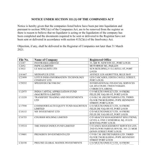 Document preview: NOTICE march 21 — Document, Mauritius (CERFA n°NOTICE-march-21)