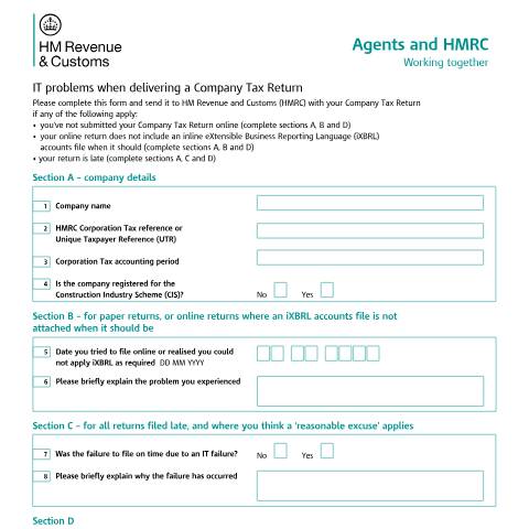 Document preview: Company Tax Return: IT problems (WT1) — HM Revenue & Customs, United Kingdom