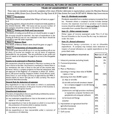 Document preview: Notes on I.T Form 3 — Form, Mauritius (CERFA n°CompanynTrustForm2013IT3Notes)