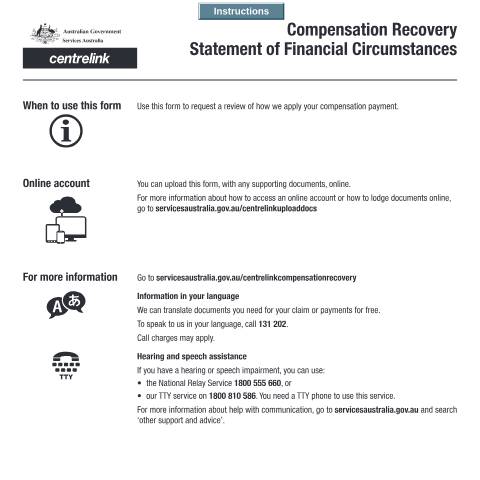 Document preview: Compensation Recovery Statement of Financial Circumstances — Services Australia — Individuals (by code), Australia (CERFA n°SS484)
