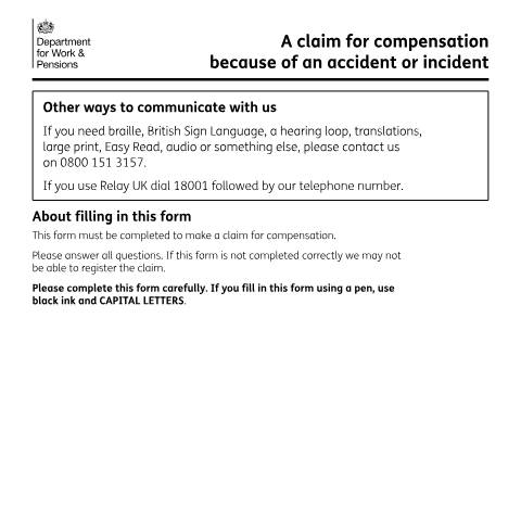 Document preview: Compensation Recovery Unit forms — Department for Work and Pensions, United Kingdom
