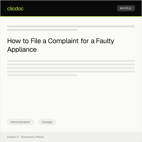 Document preview: Complaint About Faulty Appliance Purchased from Retail Store — Administration, Canada