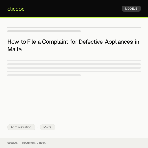 Document preview: Complaint About Faulty Appliance Purchased at Local Store — Administration, Malta