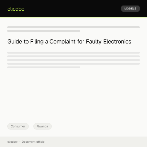 Document preview: Complaint About Faulty Electronic Appliance from Consumer Protection Office — Consumer, Rwanda