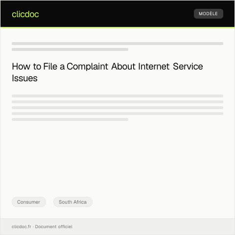 Document preview: Complaint About Poor Internet Service from Provider — Consumer, South Africa