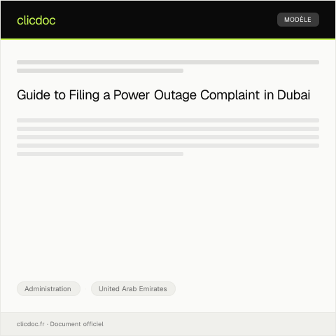 Document preview: Notification of Complaint About Power Outage by Dubai Electricity & Water Authority — Administration, United Arab Emirates