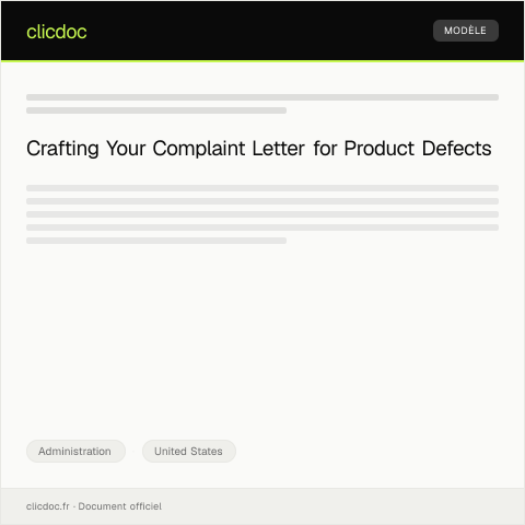 Document preview: Complaint About Product Defect to Consumer Protection Agency — Administration, United States
