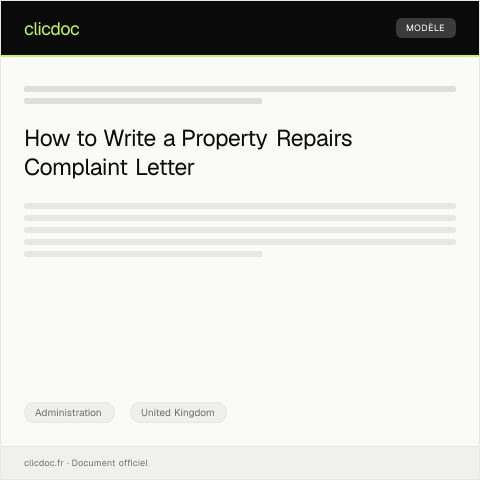 Document preview: Complaint Regarding Property Repairs and Maintenance — Administration, United Kingdom