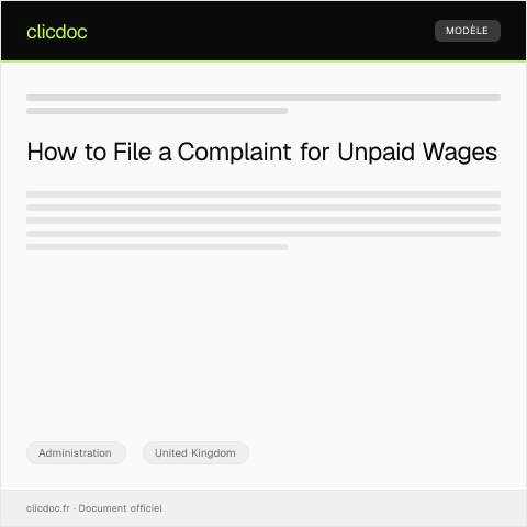 Document preview: Complaint About Unpaid Wages from Employer — Administration, United Kingdom