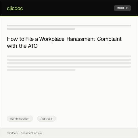 Document preview: Complaint About Workplace Harassment — Administration, Australia