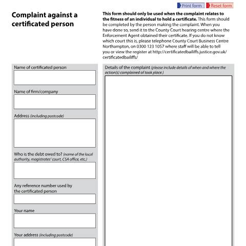 Document preview: Complaint against a certificated person: Form EAC2 — HM Courts & Tribunals Service, United Kingdom