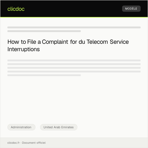 Document preview: Complaint for Service Interruption with du Telecom — Administration, United Arab Emirates