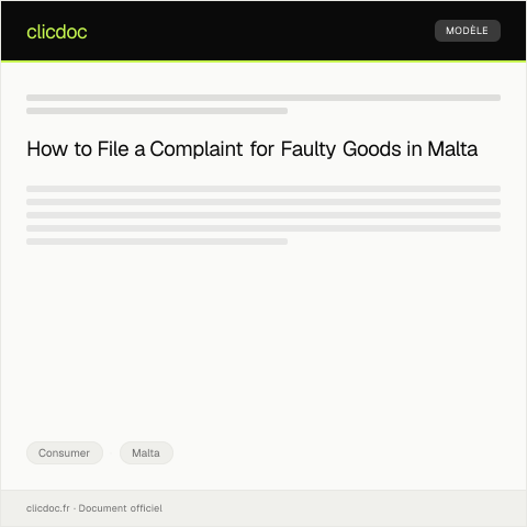 Document preview: Complaint Form for Faulty Goods — Consumer, Malta