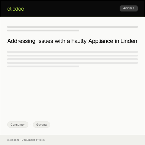 Document preview: Complaint Regarding Faulty Appliance Purchased from Local Supplier in Linden — Consumer, Guyana