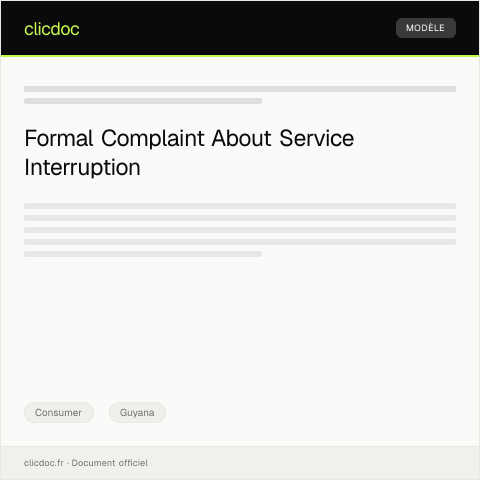 Document preview: Complaint Regarding Service Disruption from Guyana Telephone and Telegraph — Consumer, Guyana