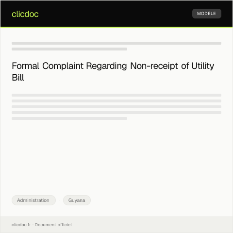 Document preview: Complaint Regarding Unreceived Utility Bill from Guyana Water Inc. — Administration, Guyana