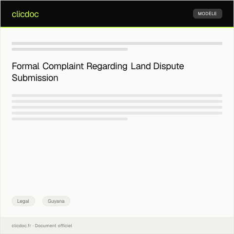 Document preview: Complaint Submission Regarding Land Dispute to Ministry of Legal Affairs — Legal, Guyana
